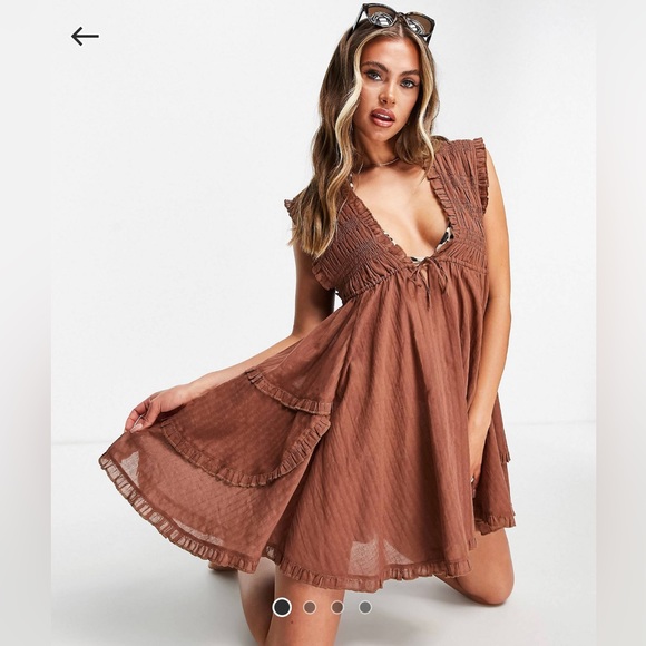 Asos Shirred Frill Beach Mini Dress - Picture 4 of 7